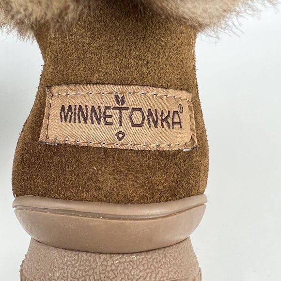 Minnetonka Somerville Womens Brown Suede Ankle Boot Faux Fur Cuff Pom Pom size 8 - Picture 10 of 13